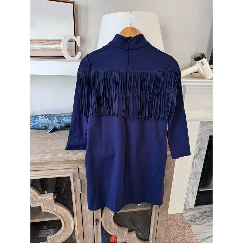 Tuckernuck Dress Women Navy‎ Blue Cowgirl Suede Fringe Long Sleeve Size XSmall - Picture 4 of 9
